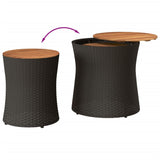 Garden Side Tables 2 pcs with Wooden Top Black Poly Rattan - Close-Up Angle