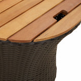 Garden Side Tables 2 pcs with Wooden Top Black Poly Rattan - Low Angle