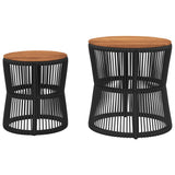 Garden Side Tables 2 pcs with Wooden Top Black Poly Rattan - Top-Down View