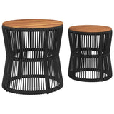 Garden Side Tables 2 pcs with Wooden Top Black Poly Rattan - Rear View