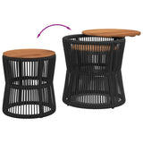 Garden Side Tables 2 pcs with Wooden Top Black Poly Rattan - Close-Up Angle