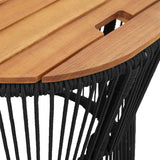 Garden Side Tables 2 pcs with Wooden Top Black Poly Rattan - Low Angle