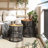 Garden Side Tables 2 pcs with Wooden Top Grey Poly Rattan - Side View