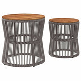 Garden Side Tables 2 pcs with Wooden Top Grey Poly Rattan - Rear View