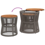 Garden Side Tables 2 pcs with Wooden Top Grey Poly Rattan - Close-Up Angle