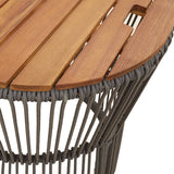 Garden Side Tables 2 pcs with Wooden Top Grey Poly Rattan - Low Angle
