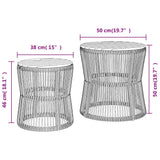 Garden Side Tables 2 pcs with Wooden Top Grey Poly Rattan - Extra Image