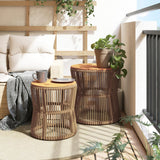 Garden Side Tables 2 pcs with Wooden Top Beige Poly Rattan - Side View