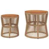 Garden Side Tables 2 pcs with Wooden Top Beige Poly Rattan - Top-Down View
