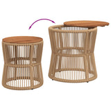 Garden Side Tables 2 pcs with Wooden Top Beige Poly Rattan - Close-Up Angle