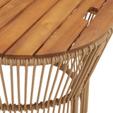 Garden Side Tables 2 pcs with Wooden Top Beige Poly Rattan - Low Angle