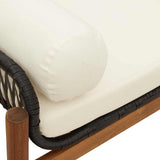 Garden Bench with Cushion Black Poly Rattan Acacia - Close-Up Angle
