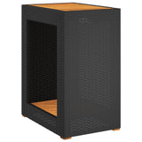 Garden Side Table with Wooden Top Black 60x40x75 cm Poly Rattan - Front View