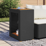Garden Side Table with Wooden Top Black 60x40x75 cm Poly Rattan - Side View