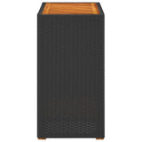 Garden Side Table with Wooden Top Black 60x40x75 cm Poly Rattan