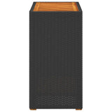 Garden Side Table with Wooden Top Black 60x40x75 cm Poly Rattan - 45-Degree Angle