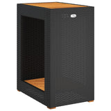 Garden Side Table with Wooden Top Black 60x40x75 cm Poly Rattan - Close-Up Angle