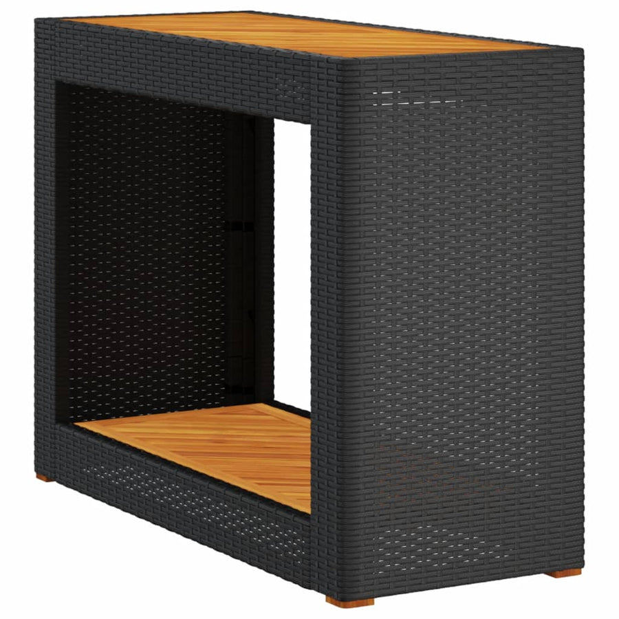 Garden Side Table with Wooden Top Black 100x40x75cm Poly Rattan