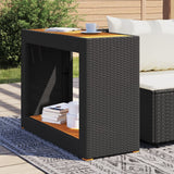 Garden Side Table with Wooden Top Black 100x40x75 cm Poly Rattan - Side View