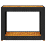 Garden Side Table with Wooden Top Black 100x40x75 cm Poly Rattan