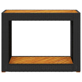 Garden Side Table with Wooden Top Black 100x40x75 cm Poly Rattan - Rear View