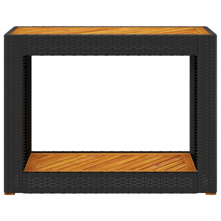 Garden Side Table with Wooden Top Black 100x40x75cm Poly Rattan