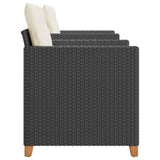 3 Piece Bistro Set with Cushions Black Poly Rattan Acacia Wood