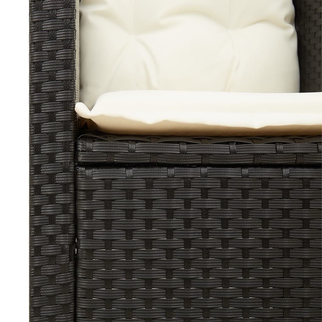 3 Piece Bistro Set with Cushions Black Poly Rattan Acacia Wood