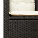 3 Piece Bistro Set with Cushions Black Poly Rattan Acacia Wood - Rear View