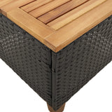 3 Piece Bistro Set with Cushions Black Poly Rattan Acacia Wood - Close-Up Angle