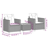 3 Piece Bistro Set with Cushions Black Poly Rattan Acacia Wood