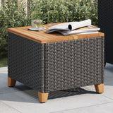 Garden Table Black 45x45x37 cm Poly Rattan Acacia Wood - Side View