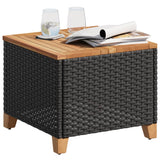 Garden Table Black 45x45x37 cm Poly Rattan Acacia Wood