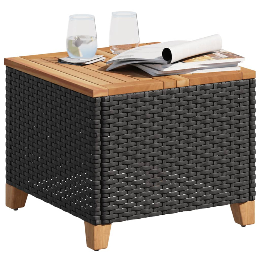 Garden Table Black 45x45x37 cm Poly Rattan Acacia Wood