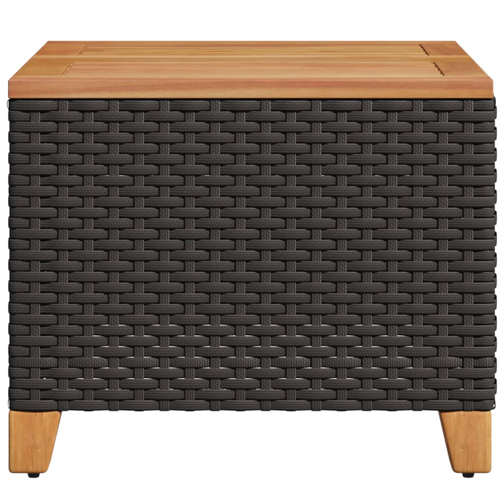 Garden Table Black 45x45x37 cm Poly Rattan Acacia Wood