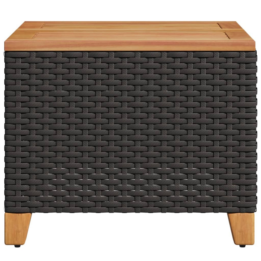 Garden Table Black 45x45x37 cm Poly Rattan Acacia Wood