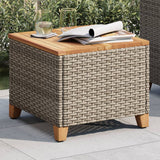 Garden Table Grey 45x45x37 cm Poly Rattan Acacia Wood - Side View