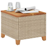 Garden Table Beige 45x45x37 cm Poly Rattan Acacia Wood - Side View