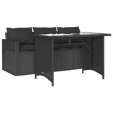 2 Piece Garden Dining Set with Cushions Black Poly Rattan - Front View