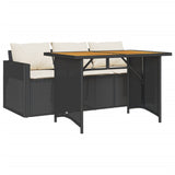 2 Piece Garden Dining Set with Cushions Black Poly Rattan - Front View
