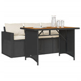 2 Piece Garden Dining Set with Cushions Black Poly Rattan - Side View
