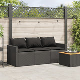 Garden Sofa with Cushions 3-Seater Black Poly Rattan - Side View