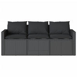 Garden Sofa with Cushions 3-Seater Black Poly Rattan - Top-Down View