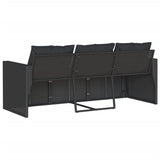 Garden Sofa with Cushions 3-Seater Black Poly Rattan - Rear View