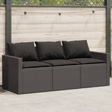 Garden Sofa with Cushions 3-Seater Black Poly Rattan