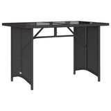 Garden Table with Glass Top Black 110x68x70 cm Poly Rattan - Front View