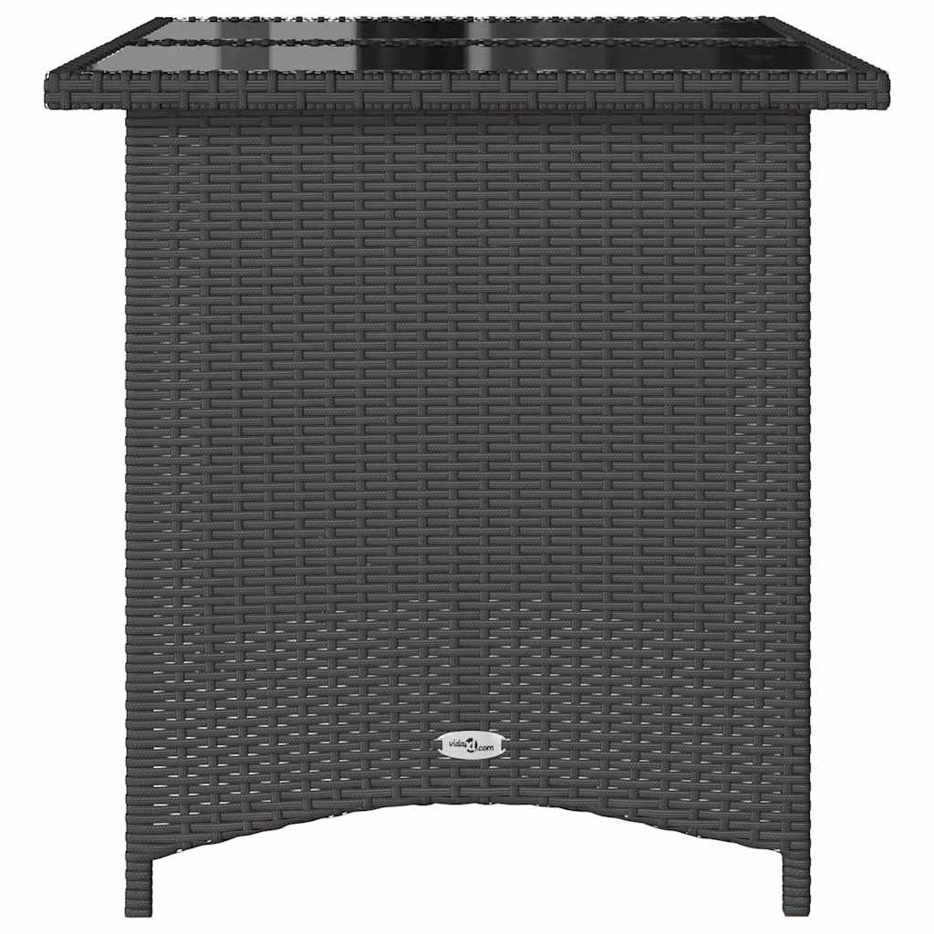 Garden Table with Glass Top Black 110x68x70 cm Poly Rattan