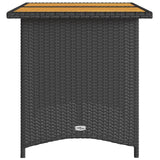 Garden Table with Wooden Top Black 110x68x70 cm Poly Rattan - 45-Degree Angle