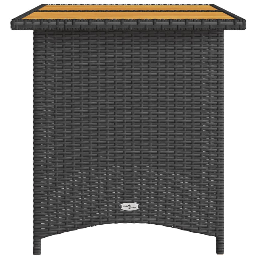 Garden Table with Wooden Top Black 110x68x70 cm Poly Rattan