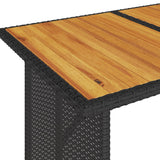 Garden Table with Wooden Top Black 110x68x70 cm Poly Rattan - Low Angle